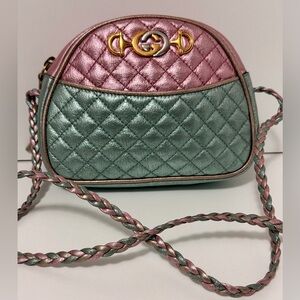 Quilted Pink and Green Crossbody Bag